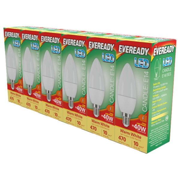 Eveready LED SES 40W Warm White Candle Bulbs 6 Pack