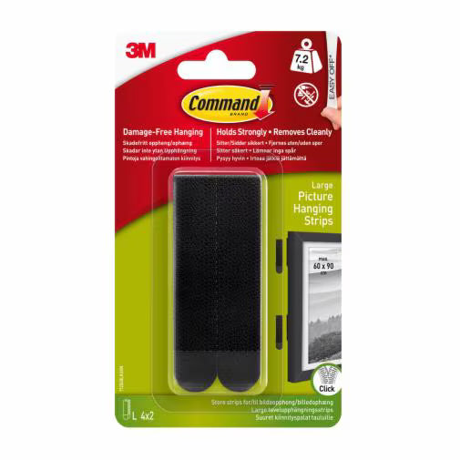Command Black Large Picture Hanging Strips 4 Pack