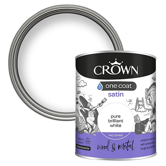Crown One Coat Satin Pure Brilliant White 750ml