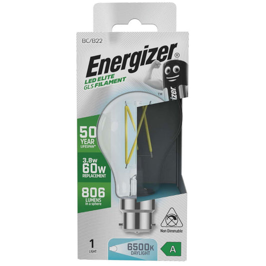 Energizer A Rated LED Clear Filament BC 60W Daylight Bulb