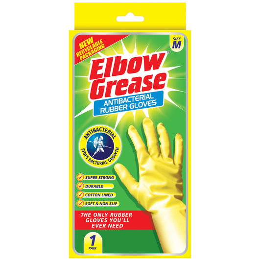 Elbow Grease Anti Bacterial Household Rubber Gloves Medium 1 Pair