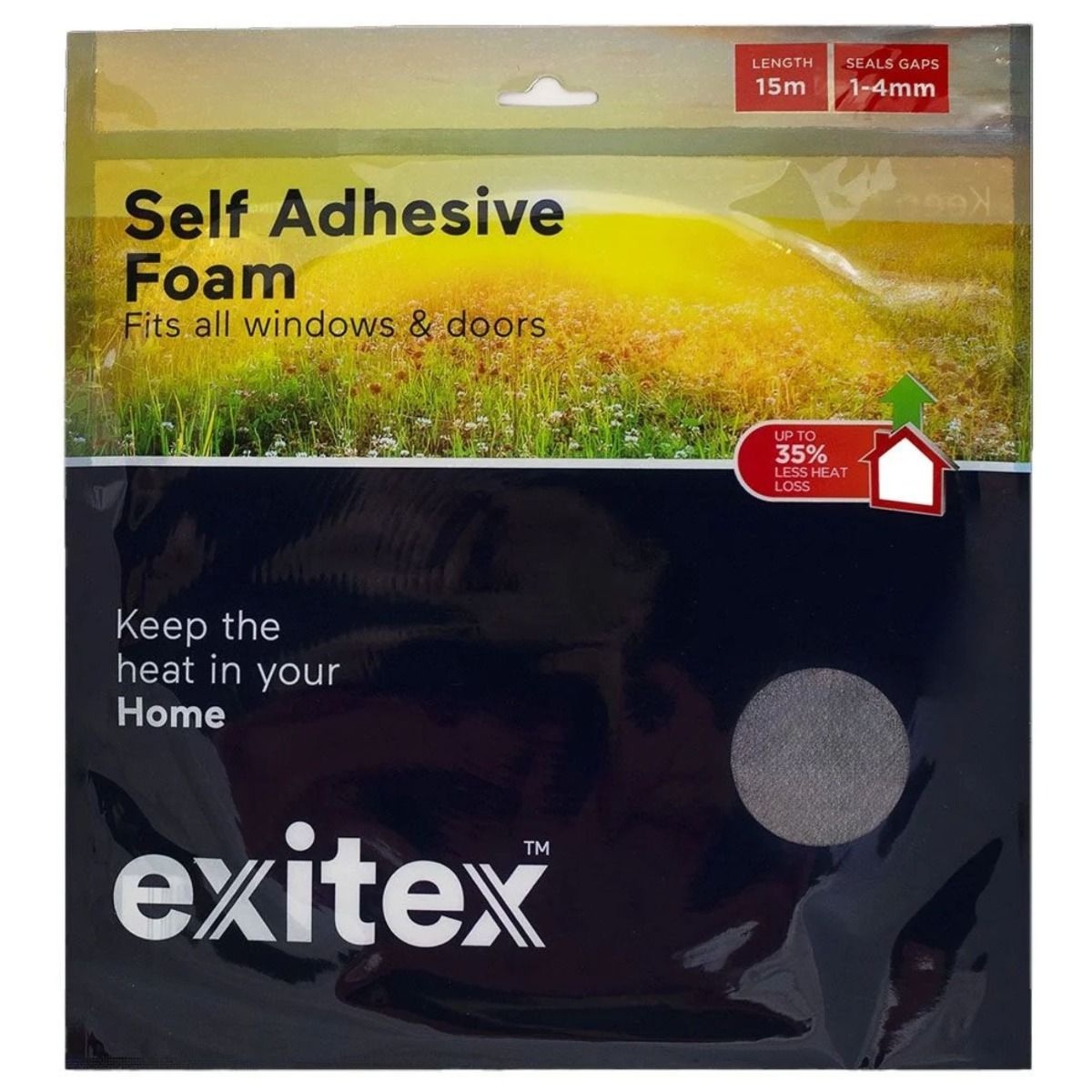Exitex Grey Self Adhesive Foam Extra Wide Draught Excluder 15m