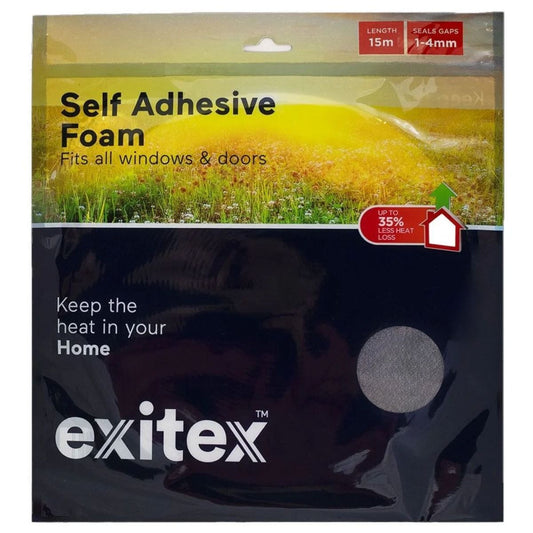 Exitex Grey Self Adhesive Foam Extra Wide Draught Excluder 15m