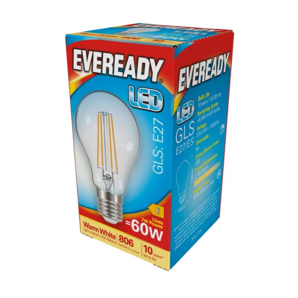 Eveready Clear LED ES 60W Warm White GLS Bulb