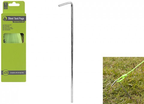 Summit 18cm Steel Tent Pegs 20 Pack with Storage Bag