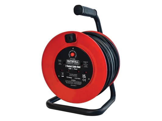 Faithfull 20M Extension Reel with 2 Sockets