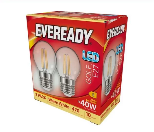 Eveready LED Filament ES 40W Golfball Warm White Twin Pack