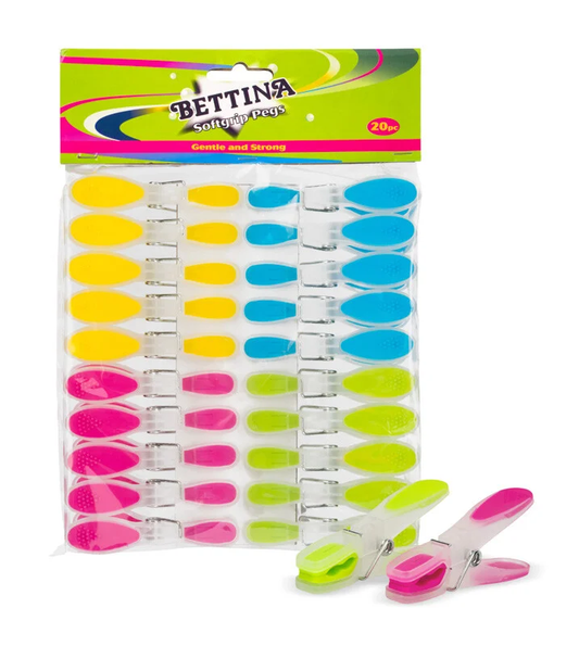 Bettina Soft Grip Plastic Clothes Pegs 20 Pack