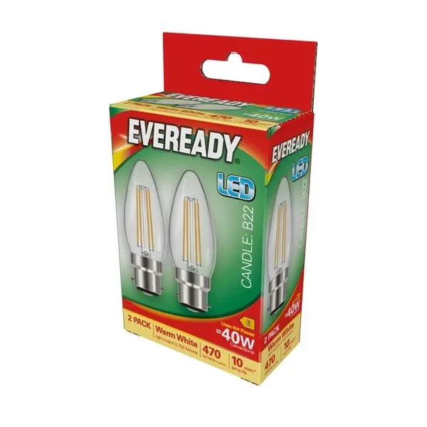 Eveready LED Filament BC 40W Candle Warm White Twin Pack – Jim's DIY