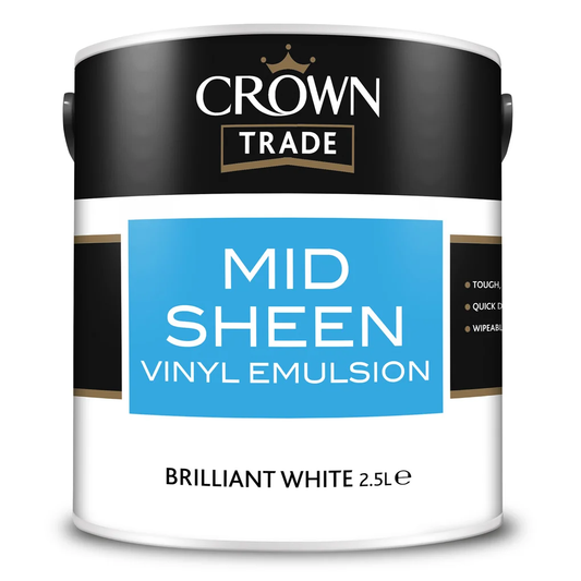 Crown Trade Mid Sheen Vinyl Emulsion Brilliant White 2.5L