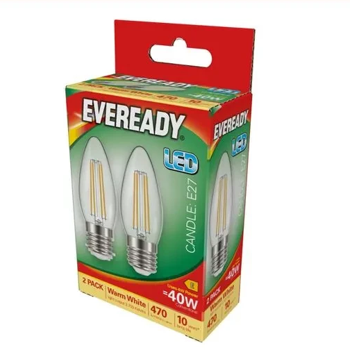 Eveready LED Filament ES 40W Candle Warm White Twin Pack