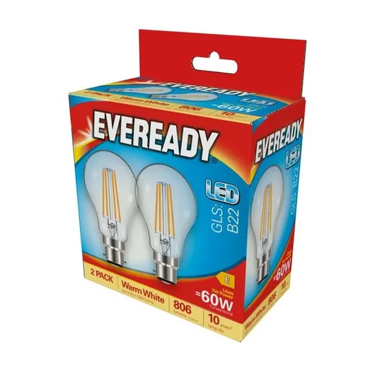 Eveready LED Filament BC 60W Warm White Twin Pack