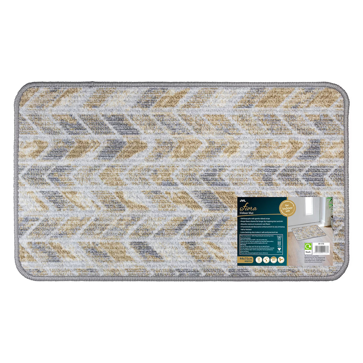 JVL Fiora Quartz Chevron Machine Washable Mat 44 x 75cm