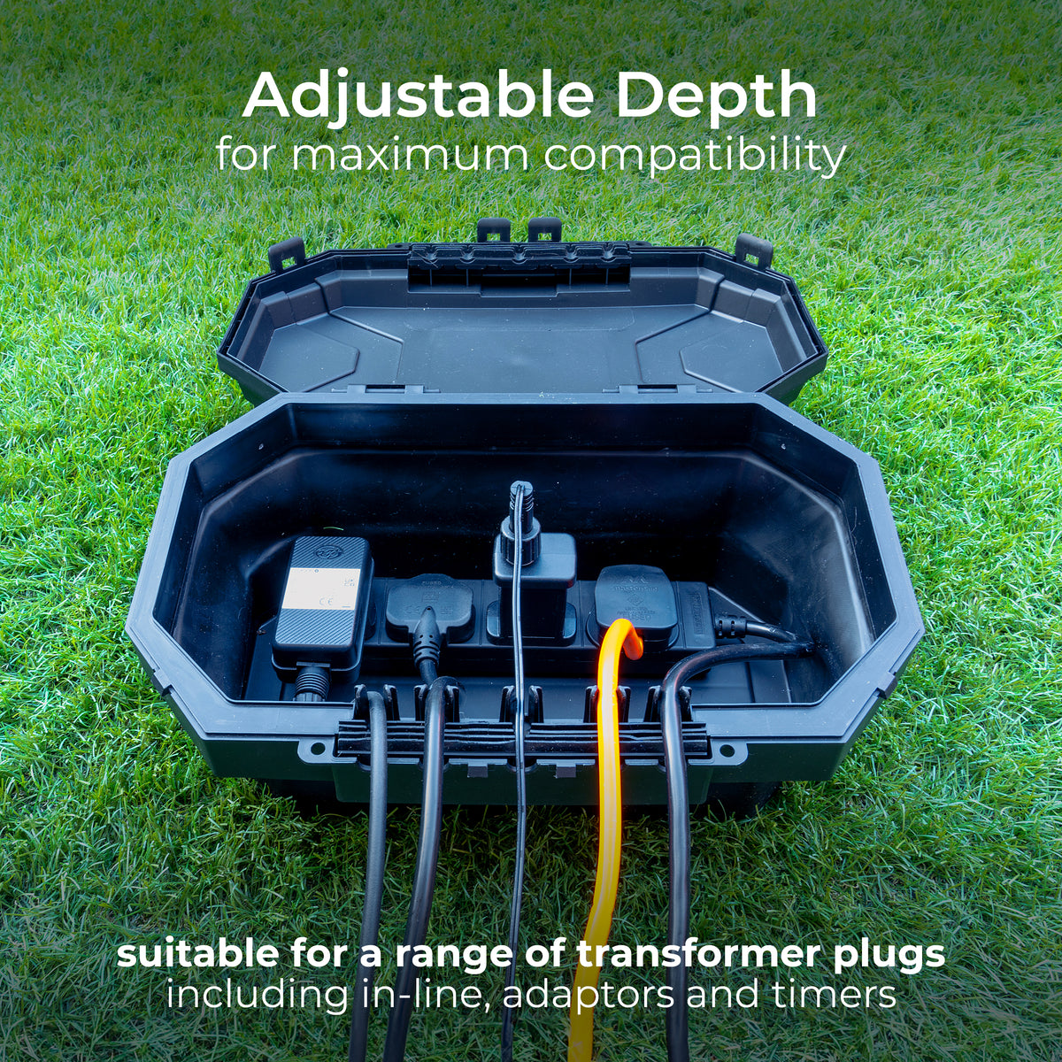 Masterplug Black Collapsible Weatherproof Box with 4 Gang 8m Extension Lead