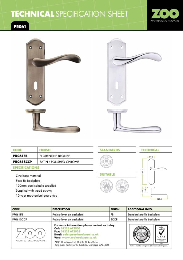 Zoo Project Asti Lock Satin Polished Chrome Door Handles