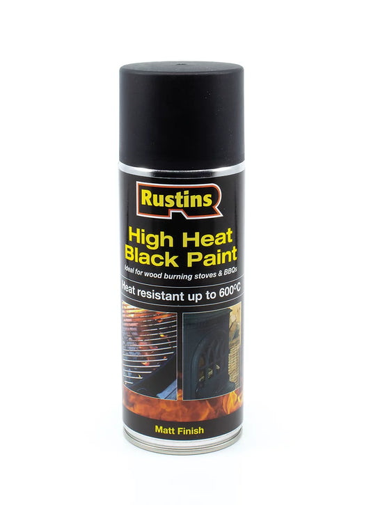 Rustins High Heat Matt Black Spray Paint 400ml