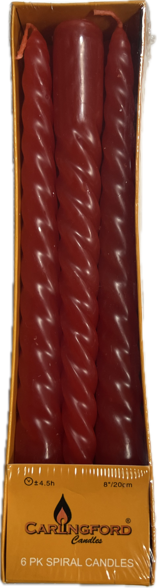 Carlingford 8" Red Spiral Candles 6 Pack