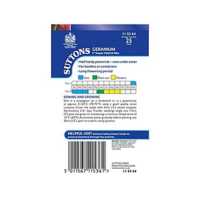 Suttons Geranium F2 Super Hybrid Mix Seeds