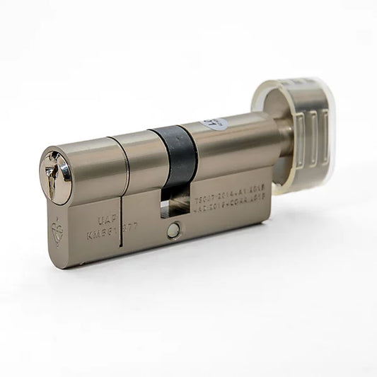 UAP Intelligent Hardware High Security 1* Kitemarked Thumb Turn Euro Cylinder Satin Nickel 30 x 10 x 40mm