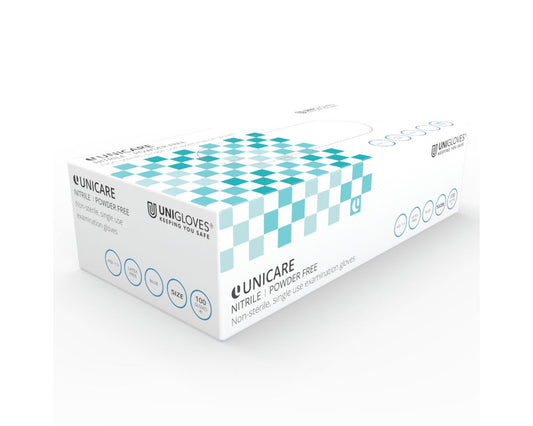 Unicare Powder Free Blue Nitrile Gloves Size XL 100 Pack
