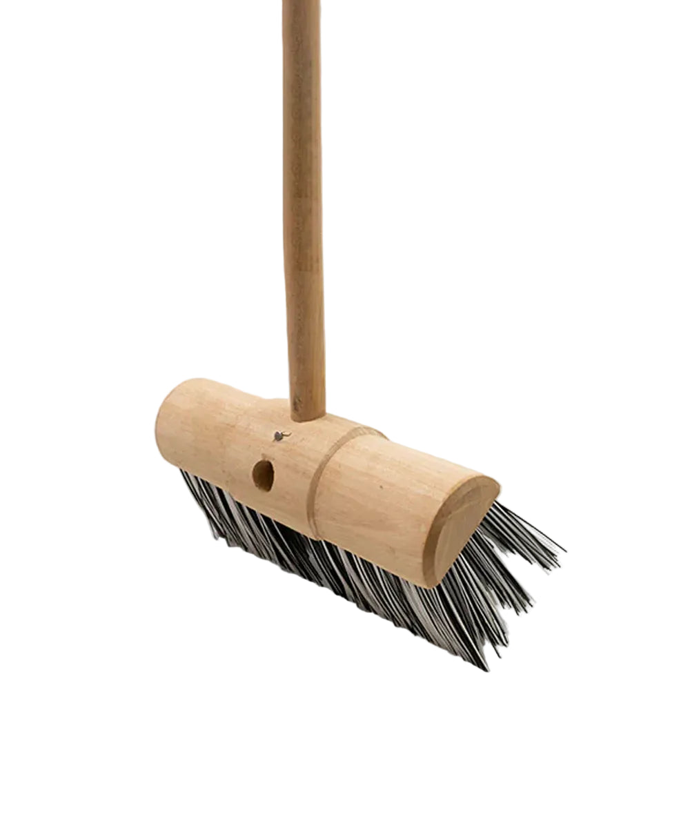 10.5" Mini Black & White Yard Brush with Shaft